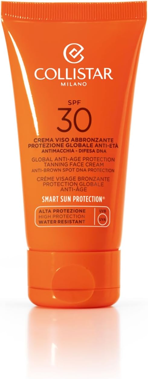 Collistar Crema Viso, Collo Abbronzante Protezione Globale Anti-età, macchie solari e rughe SPF 30, Ottimo per pelli mature, Con Vitamina E, 50 ml