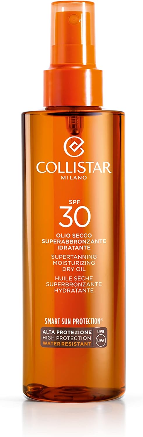 Collistar Olio Secco Superabbronzante Idratante, SPF 30, Intensifica l'abbronzatura e protegge dalla salsedine, Per viso e collo, Water resistant, 200 ml
