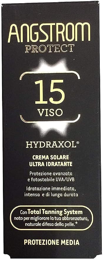 Angstrom Protect Crema Solare Protezione Viso SPF 15, Stimola la Produzione di Melanina con il Total Tanning System, con Filtri Solari UVA/UVB, Resistente all'Acqua, Dermatogicamente Testato, 50 ml