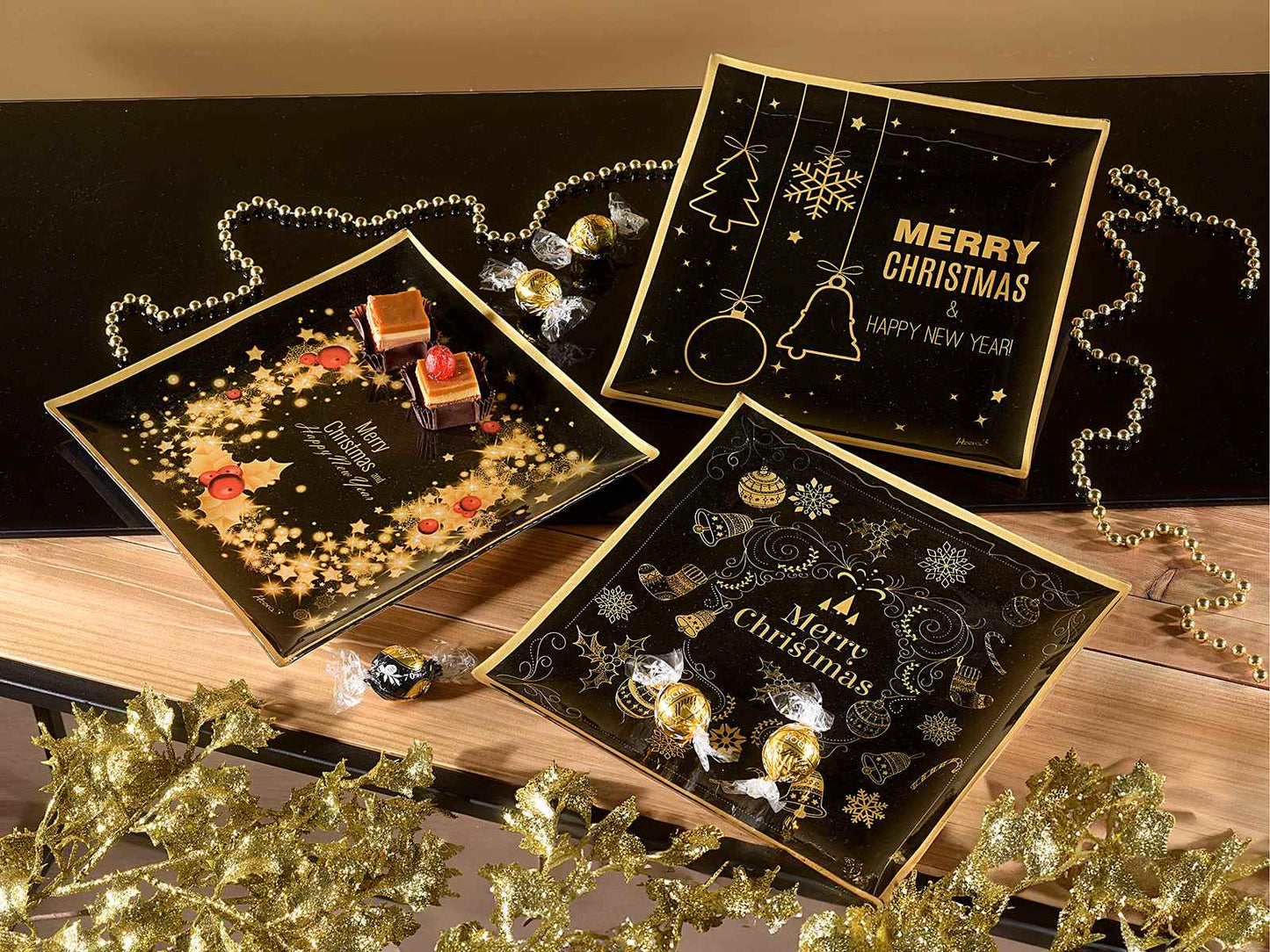 Piatto natalizio quadrato alimentare in vetro