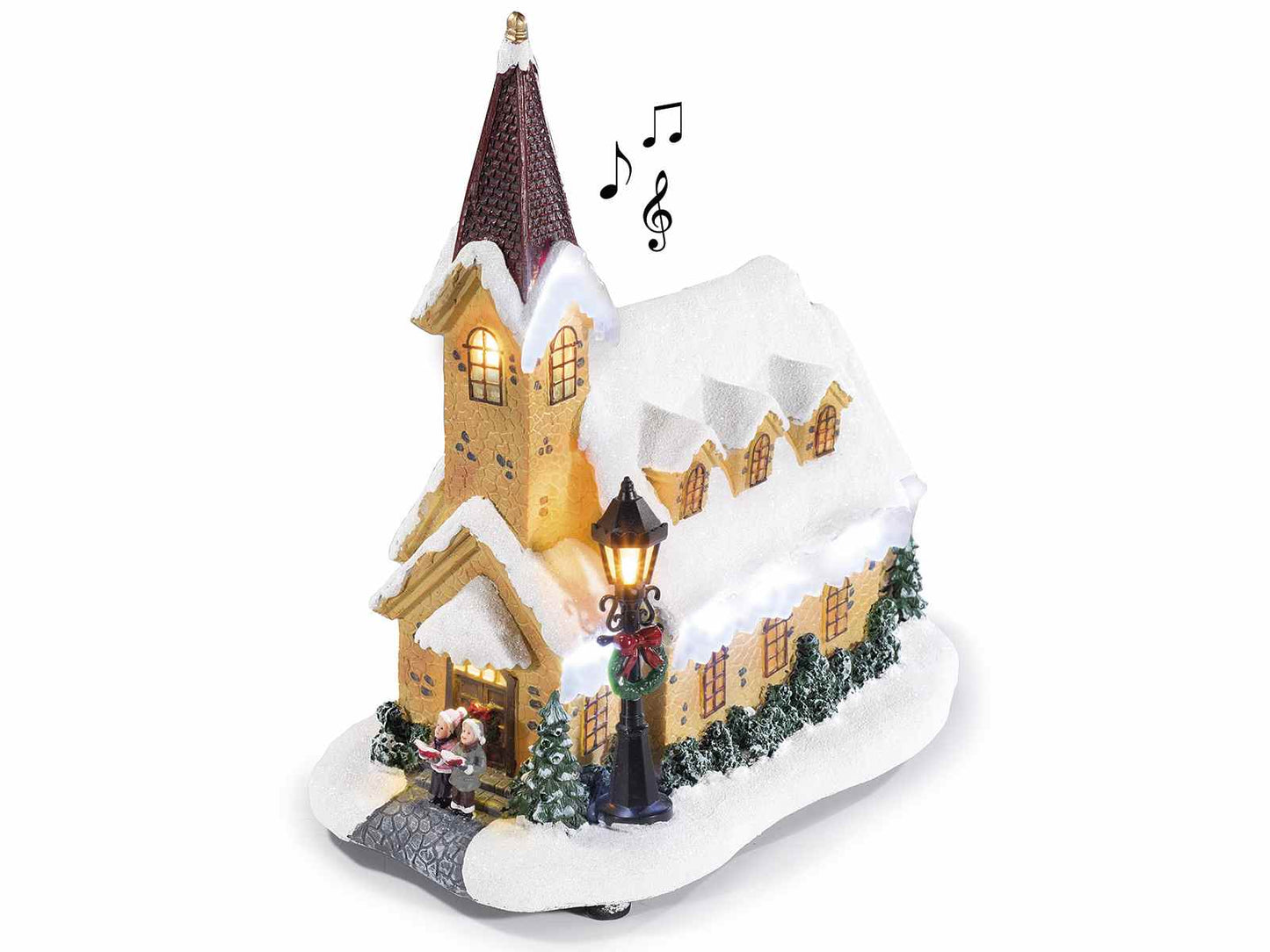 Chiesetta natalizia in resina con luci e musica
