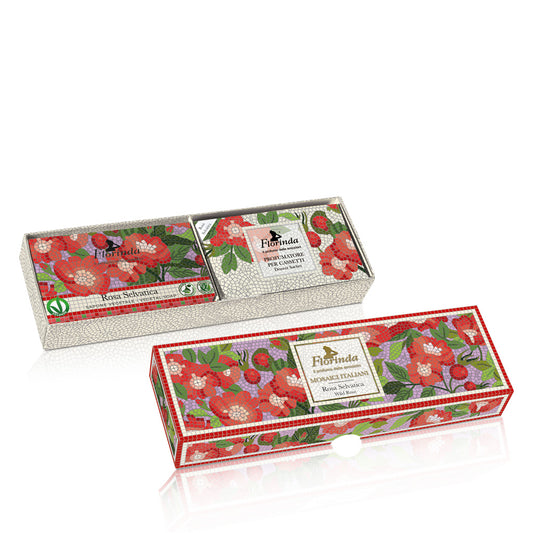 Cofanetto 1 sapone vegetale 200 g + 3 buste profumate per cassetti