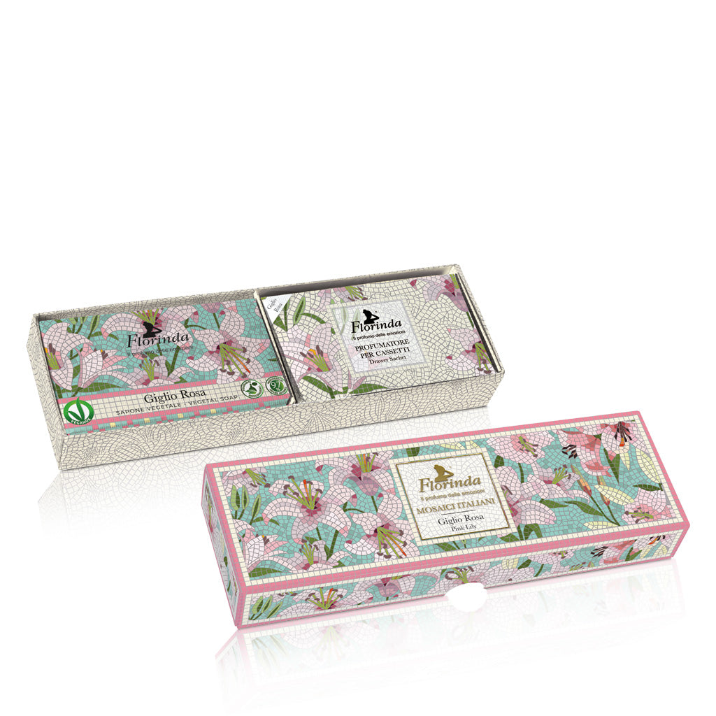 Cofanetto 1 sapone vegetale 200 g + 3 buste profumate per cassetti