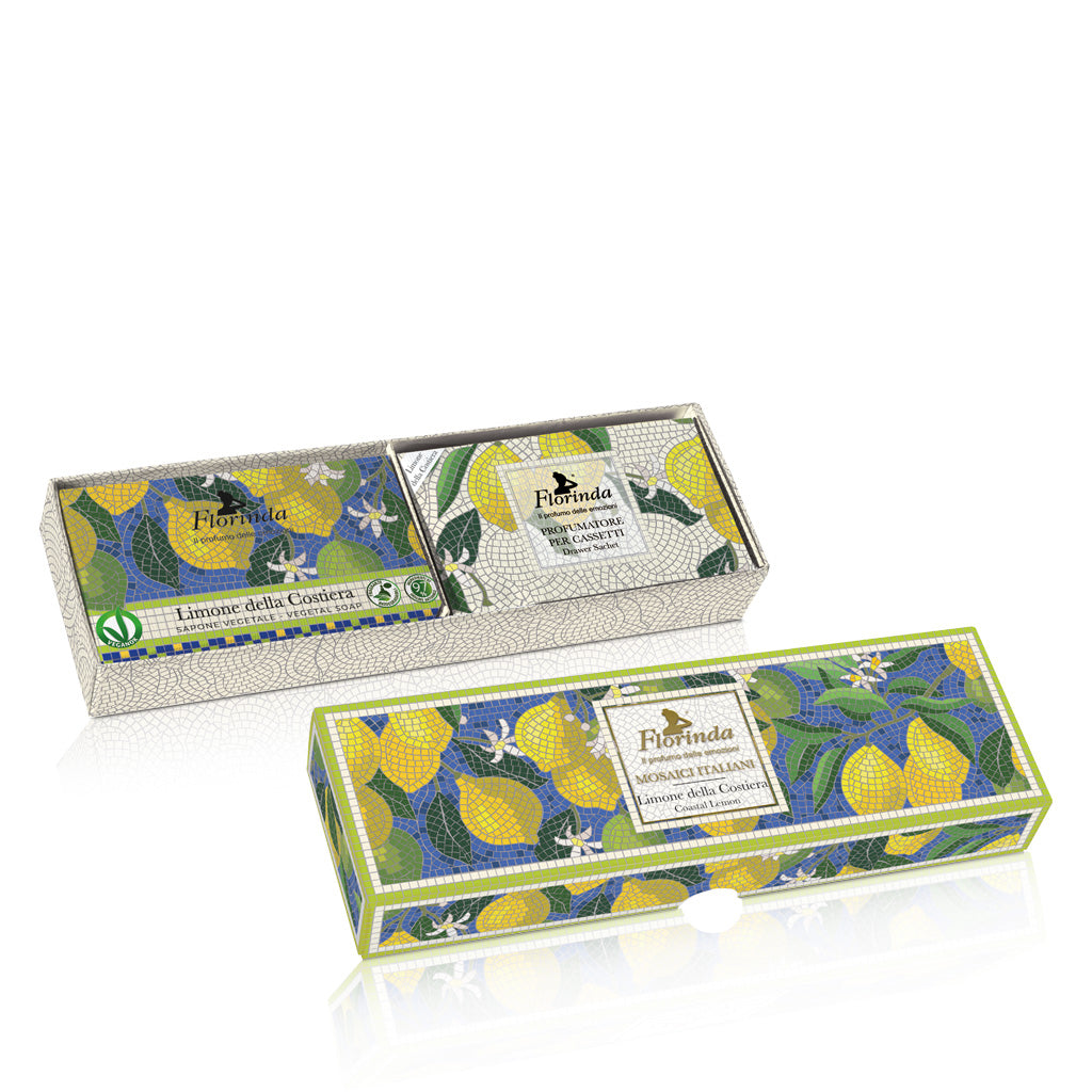 Cofanetto 1 sapone vegetale 200 g + 3 buste profumate per cassetti