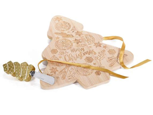 Set tagliere albero in legno e coltello con fiocco