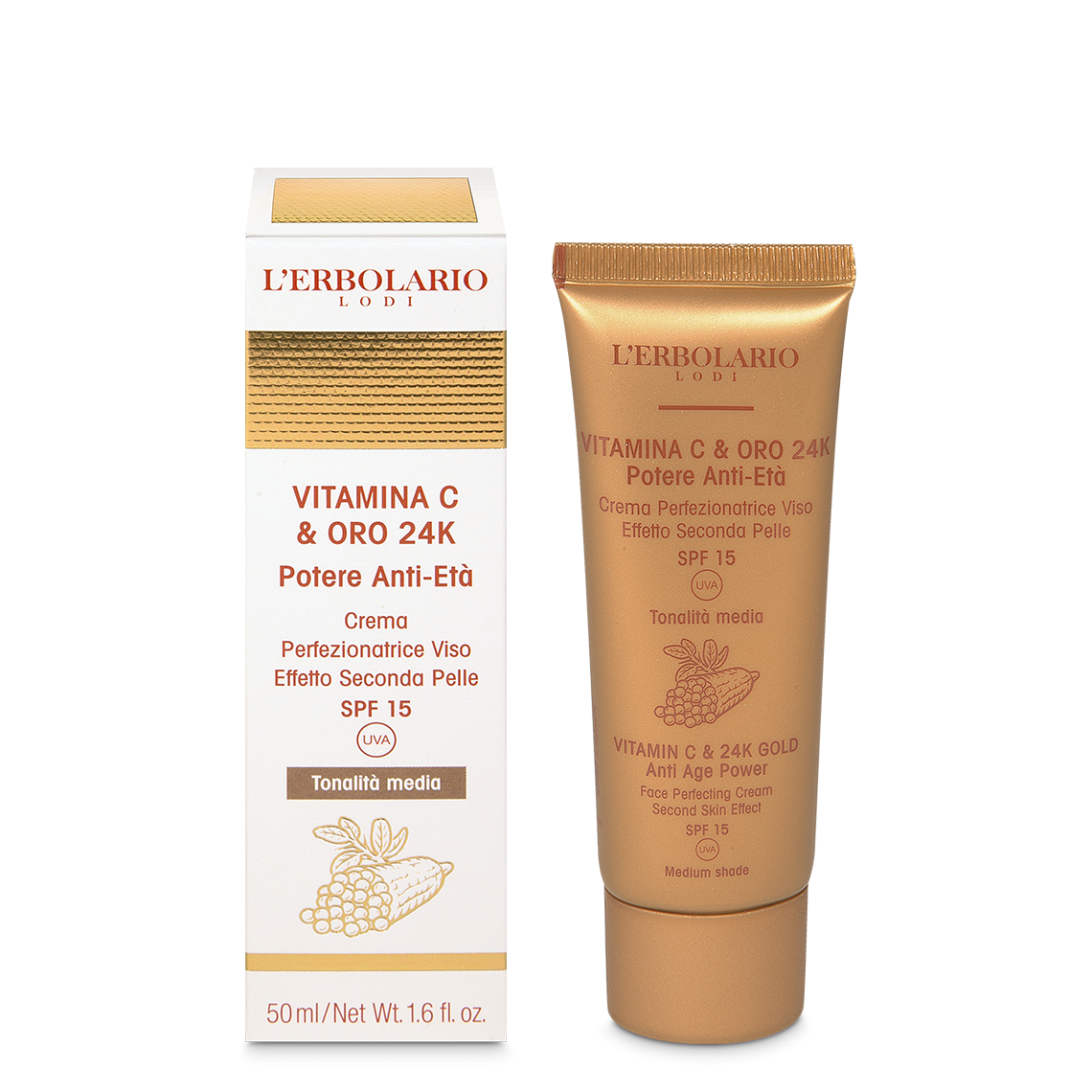 Viso tonalità media Vitamina C & Oro 24K 50ml