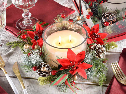 Candela doppia fiamma in vasetto di vetro con ghirlanda