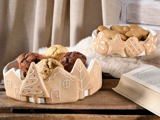 Set 2 piatti alimentari in ceramica con paesaggio in rilievo