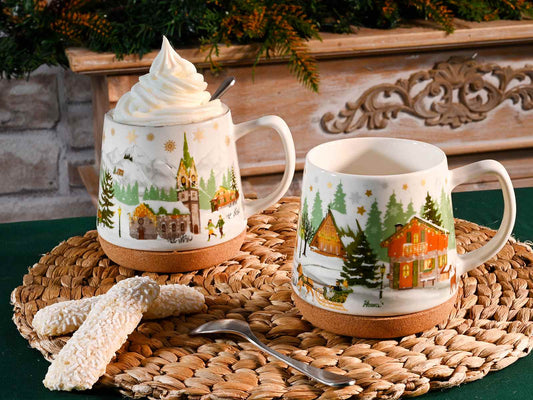 Tazza natalizia in porcellana 500 ml con base in sughero